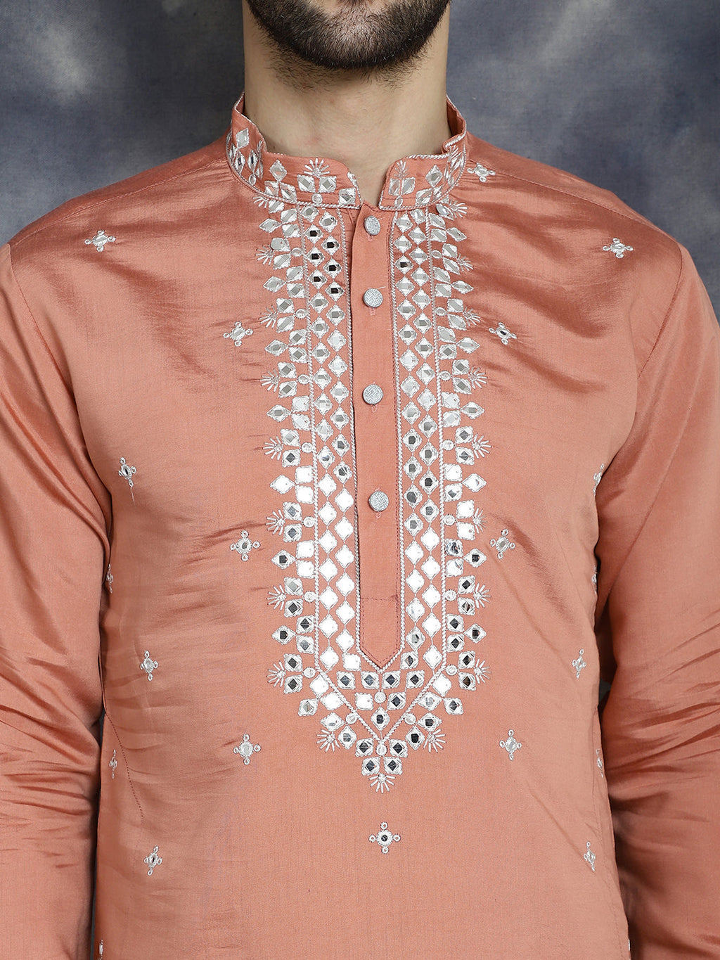 Jompers Men's Embroidered Kurta - Peach