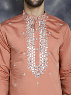 Jompers Men's Embroidered Kurta - Peach