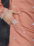 Jompers Men's Embroidered Kurta - Peach