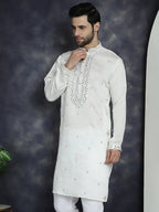 Jompers Men's Embroidered Kurta - White