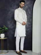 Jompers Men's Embroidered Kurta - White