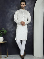 Jompers Men's Embroidered Kurta - White