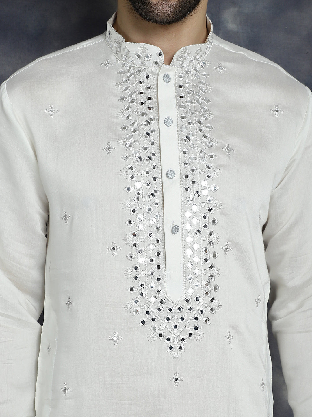 Jompers Men's Embroidered Kurta - White