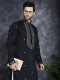 Jompers Men's Sequins Embroidered Kurta - Black