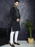 Jompers Men's Sequins Embroidered Kurta - Black