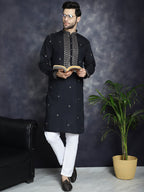 Jompers Men's Sequins Embroidered Kurta - Black
