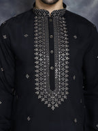 Jompers Men's Sequins Embroidered Kurta - Black