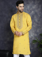 Jompers Men's Sequins Embroidered Kurta - Yellow