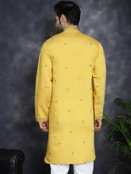 Jompers Men's Sequins Embroidered Kurta - Yellow