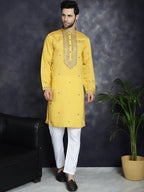 Jompers Men's Sequins Embroidered Kurta - Yellow