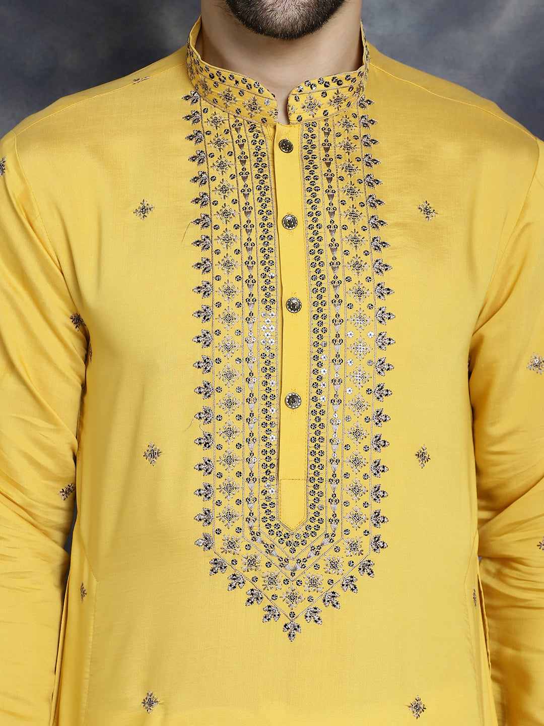 Jompers Men's Sequins Embroidered Kurta - Yellow