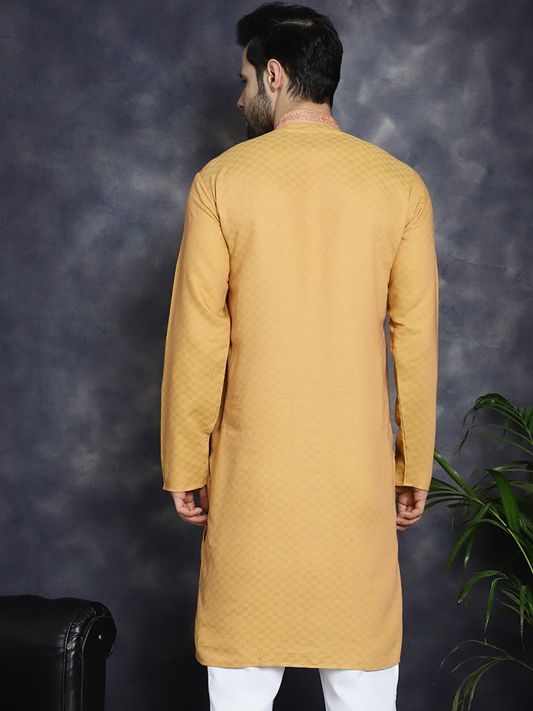 Jompers Men's Sequins Embroidered Kurta - Orange