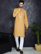 Jompers Men's Sequins Embroidered Kurta - Orange