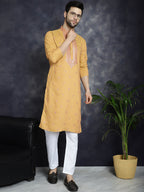 Jompers Men's Sequins Embroidered Kurta - Orange