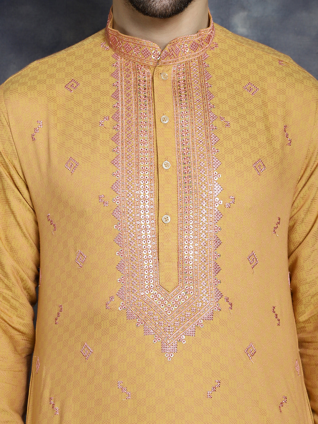 Jompers Men's Sequins Embroidered Kurta - Orange