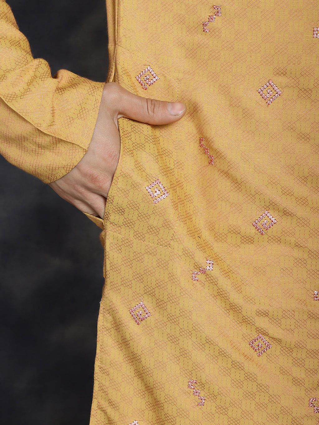 Jompers Men's Sequins Embroidered Kurta - Orange