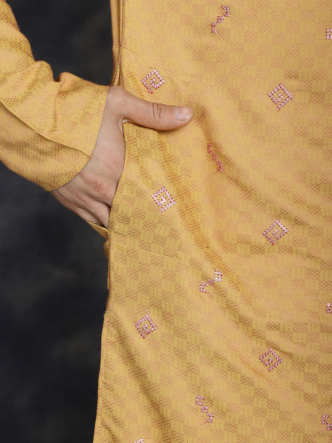 Jompers Men's Sequins Embroidered Kurta - Orange