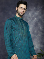 Jompers Men's Sequins Embroidered Kurta - Teal