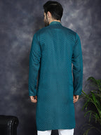 Jompers Men's Sequins Embroidered Kurta - Teal