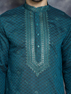 Jompers Men's Sequins Embroidered Kurta - Teal
