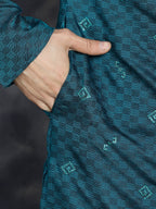 Jompers Men's Sequins Embroidered Kurta - Teal