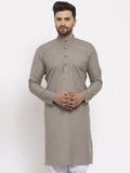 Jompers Men's Grey & White Solid Kurta Only