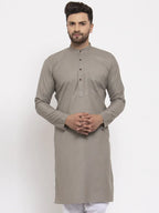 Jompers Men's Grey & White Solid Kurta Only