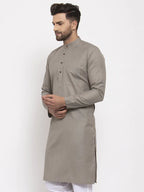 Jompers Men's Grey & White Solid Kurta Only