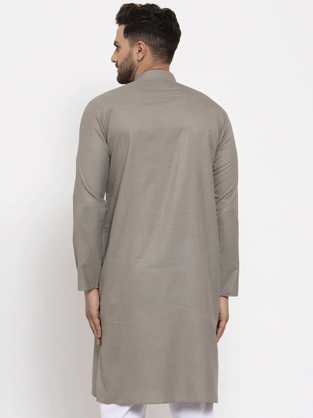 Jompers Men's Grey & White Solid Kurta Only