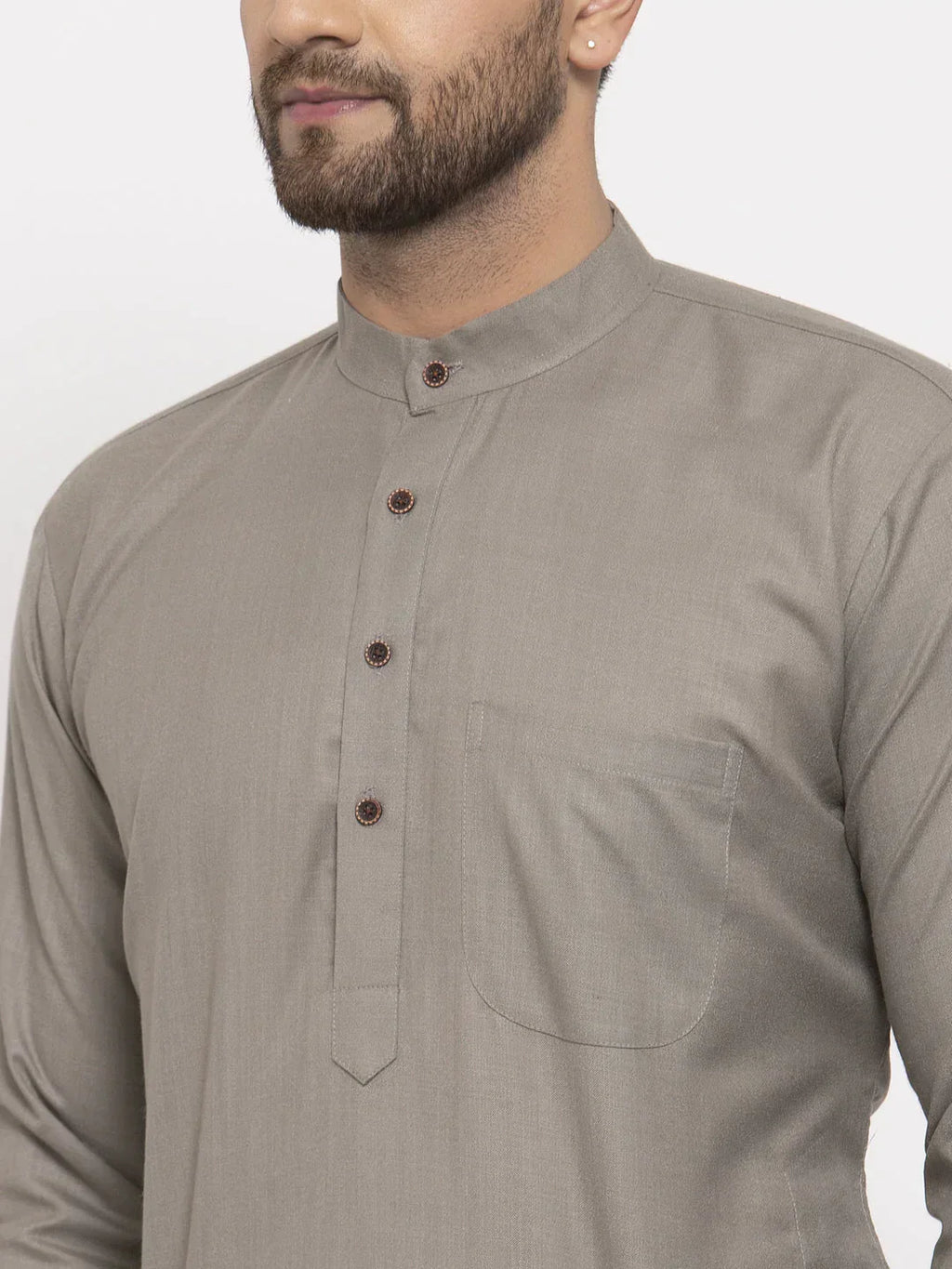 Jompers Men's Grey & White Solid Kurta Only