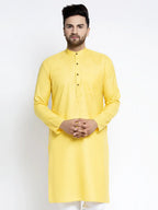 Jompers Men's Lemon & White Solid Kurta Only