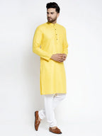 Jompers Men's Lemon & White Solid Kurta Only