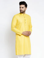Jompers Men's Lemon & White Solid Kurta Only