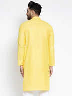 Jompers Men's Lemon & White Solid Kurta Only