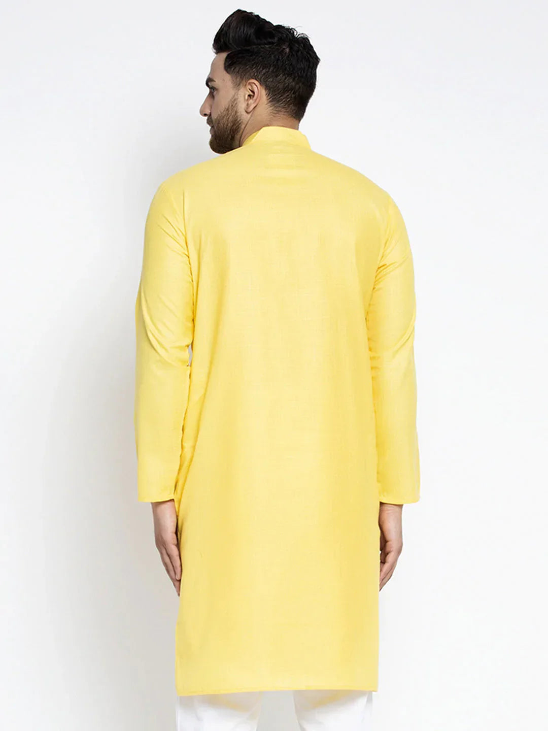 Jompers Men's Lemon & White Solid Kurta Only