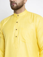Jompers Men's Lemon & White Solid Kurta Only