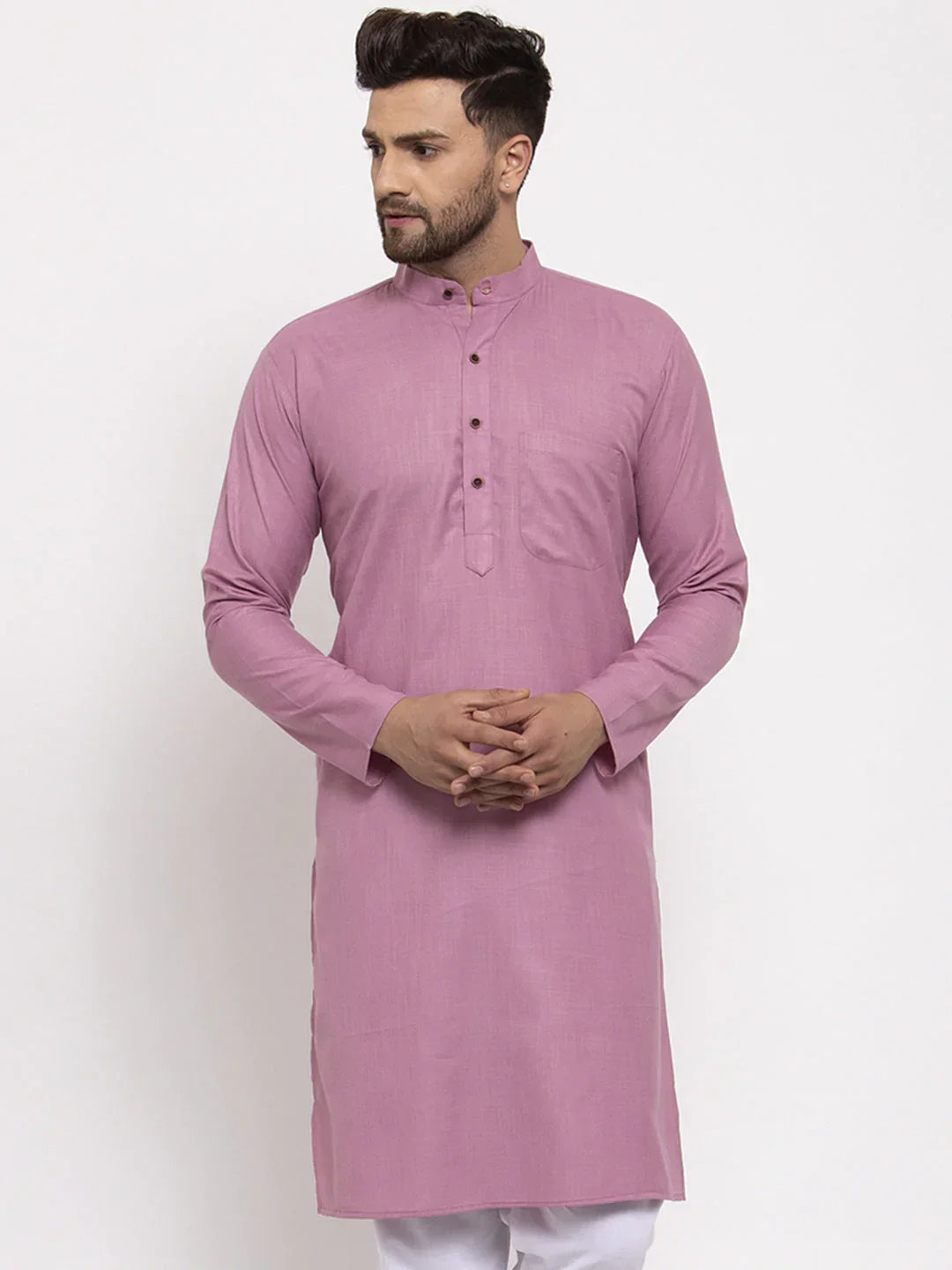 Jompers Men's Magenta & White Solid Kurta Only