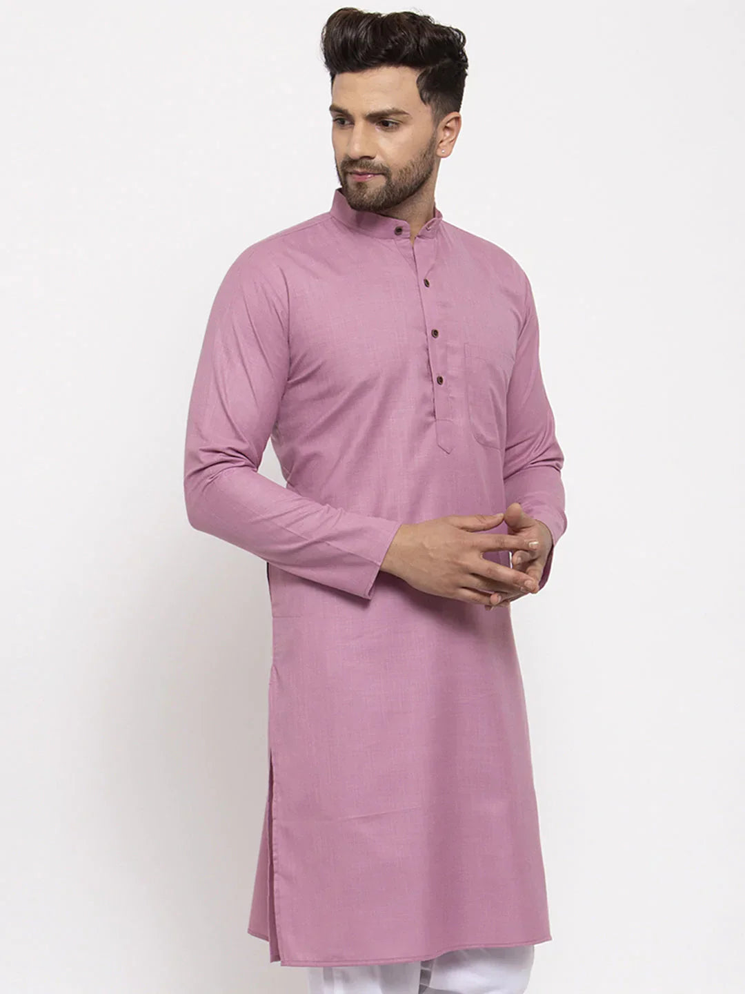 Jompers Men's Magenta & White Solid Kurta Only