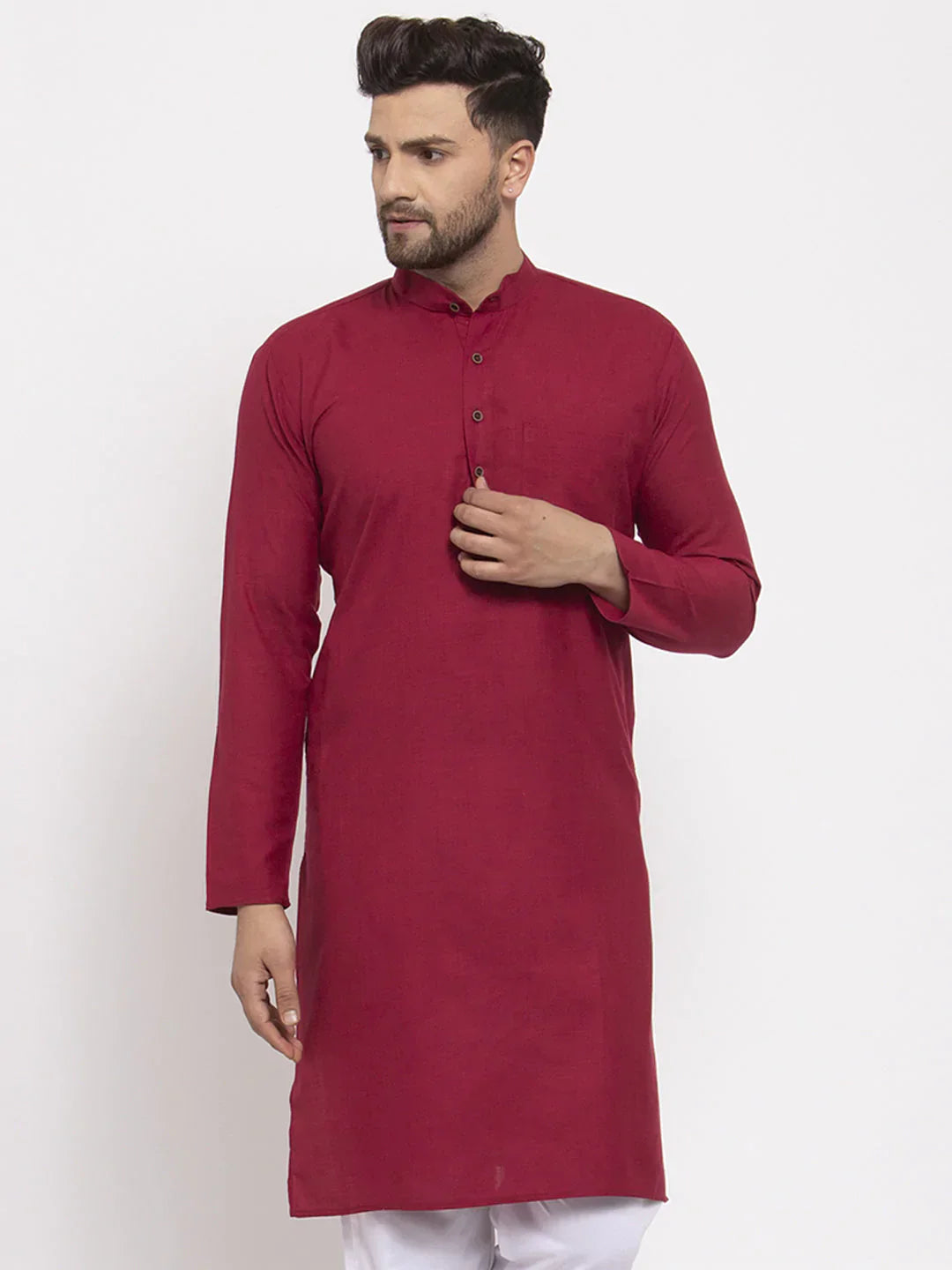 Jompers Men's Maroon & White Solid Kurta Only