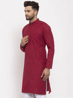 Jompers Men's Maroon & White Solid Kurta Only