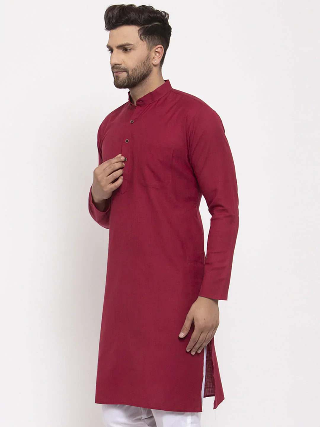 Jompers Men's Maroon & White Solid Kurta Only