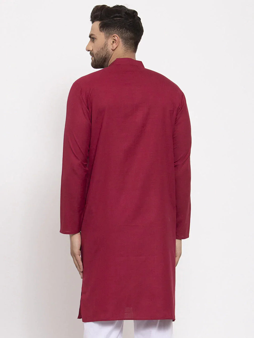 Jompers Men's Maroon & White Solid Kurta Only