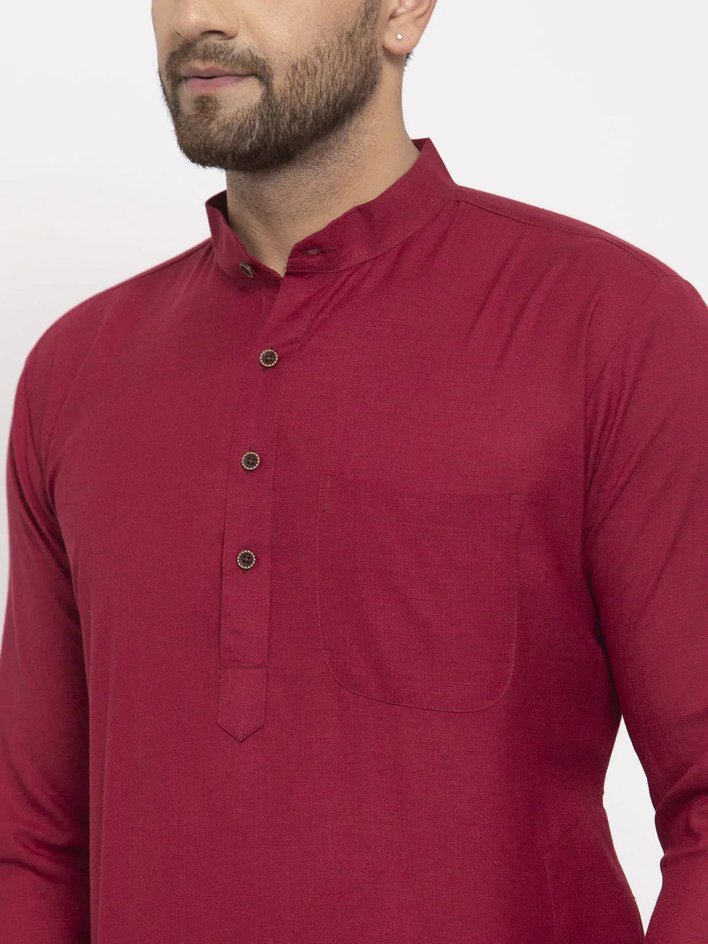 Jompers Men's Maroon & White Solid Kurta Only