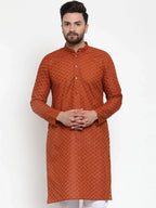 Jompers Men's Brown Chikan Kurta Only