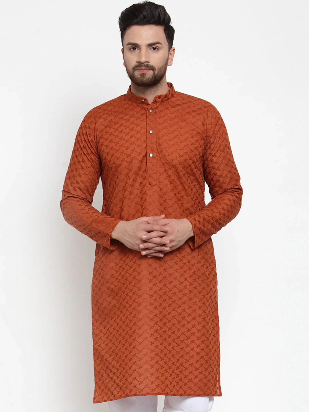 Jompers Men's Brown Chikan Kurta Only