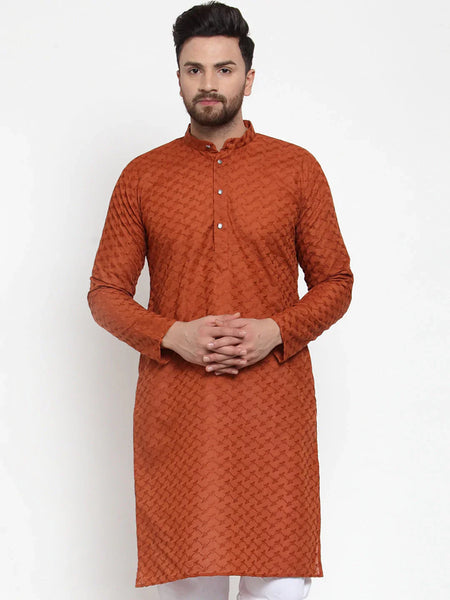 Jompers Men's Brown Chikan Kurta Only