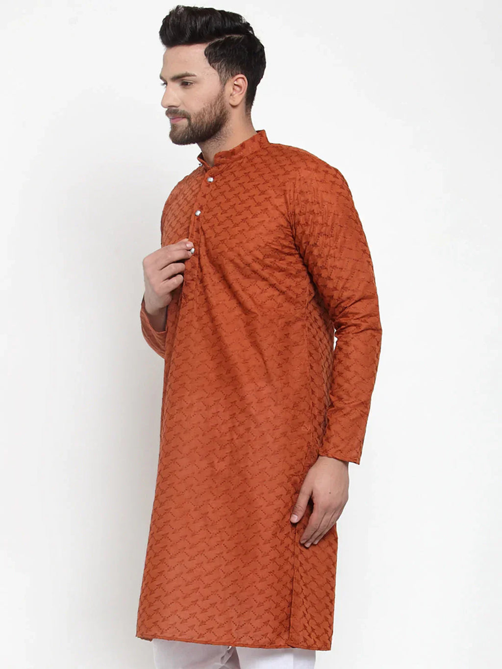 Jompers Men's Brown Chikan Kurta Only
