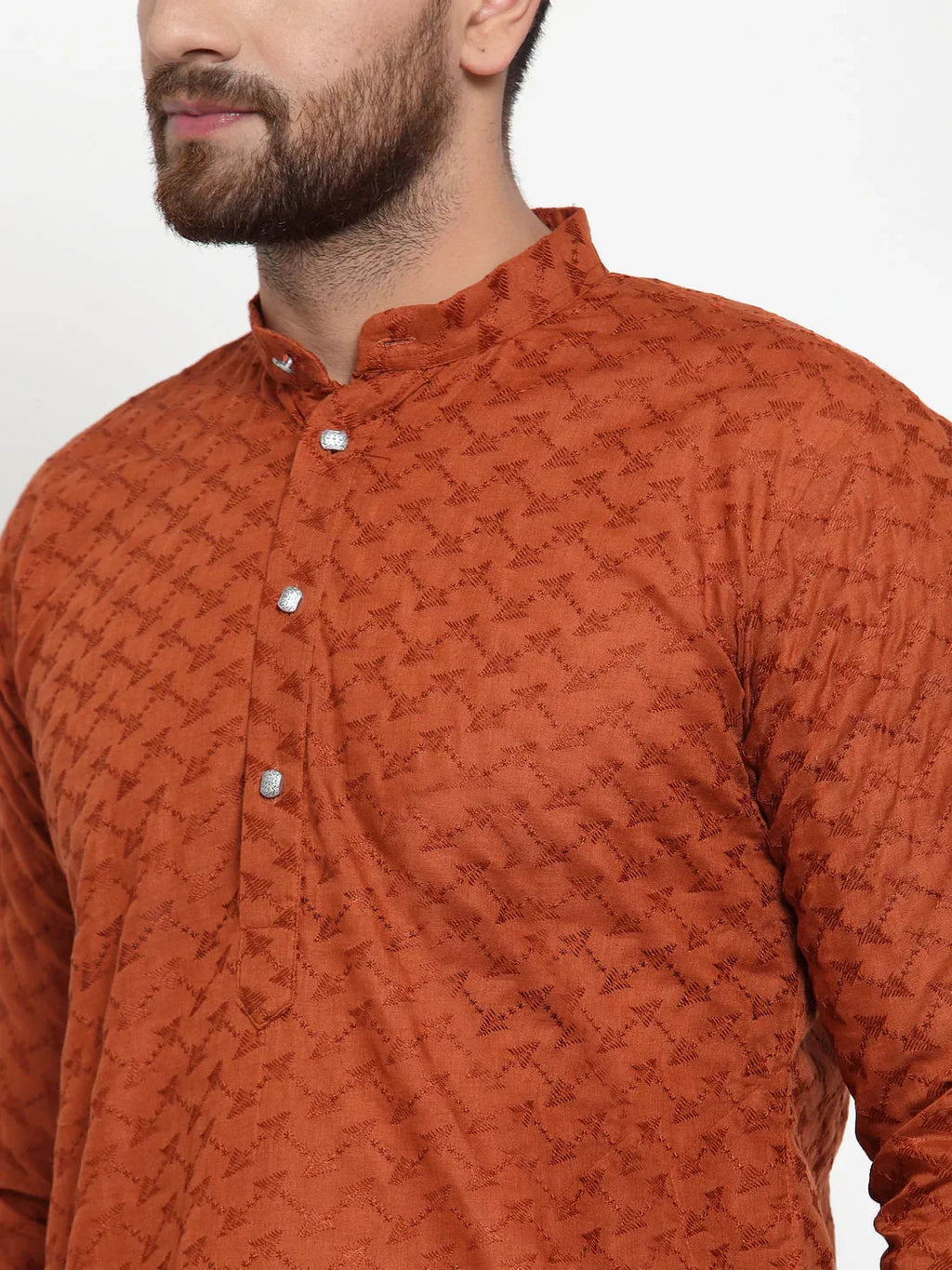 Jompers Men's Brown Chikan Kurta Only