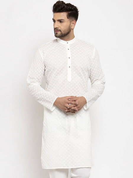 Jompers Men Cream Chikan Kurta Only