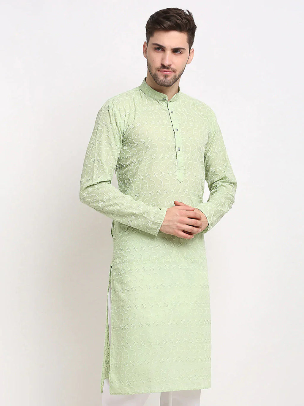 Jompers Men's Green Chikan Kurta Only